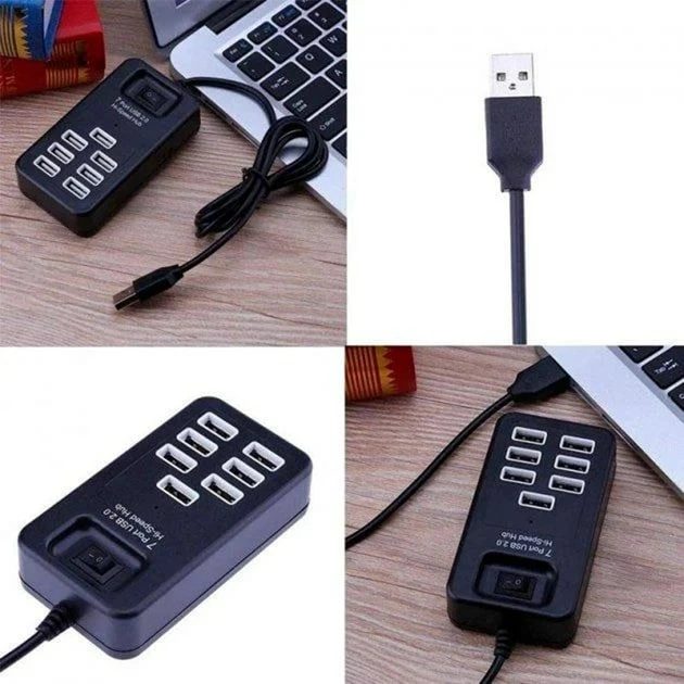 USB Hub на 7 USB P-1602 2.0 1m Black в Узбекистане