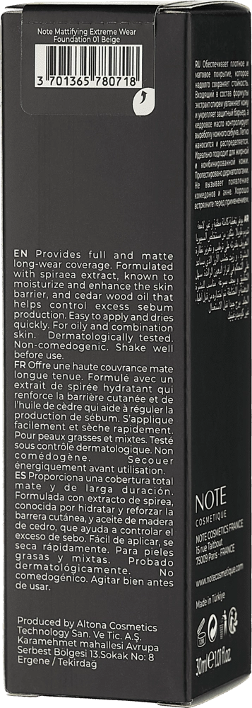 Тональный крем  NOTE MATTIFYING EXTREME WEAR FOUNDATION 01 SPF15 (30 мл) в Узбекистане