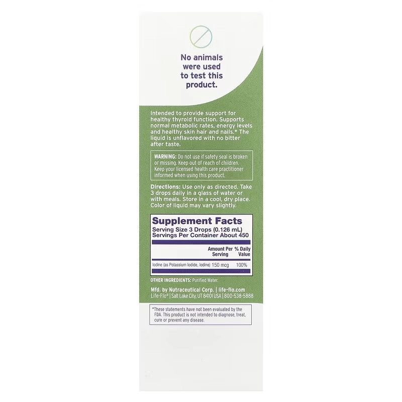 Life-flo, suyuq yod plyus, kaliy yodid va yod bilan, qo‘shimchalarsiz, 150 mkg, 59 ml (91547) O'zbekistonda