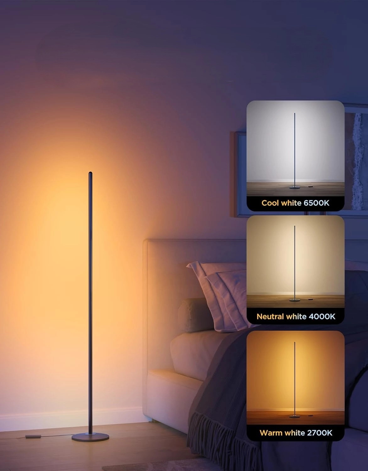 Govee H8076 Floor Lamp Lite aqlli torcher, 1000 lm , Black bo'lib to'lash