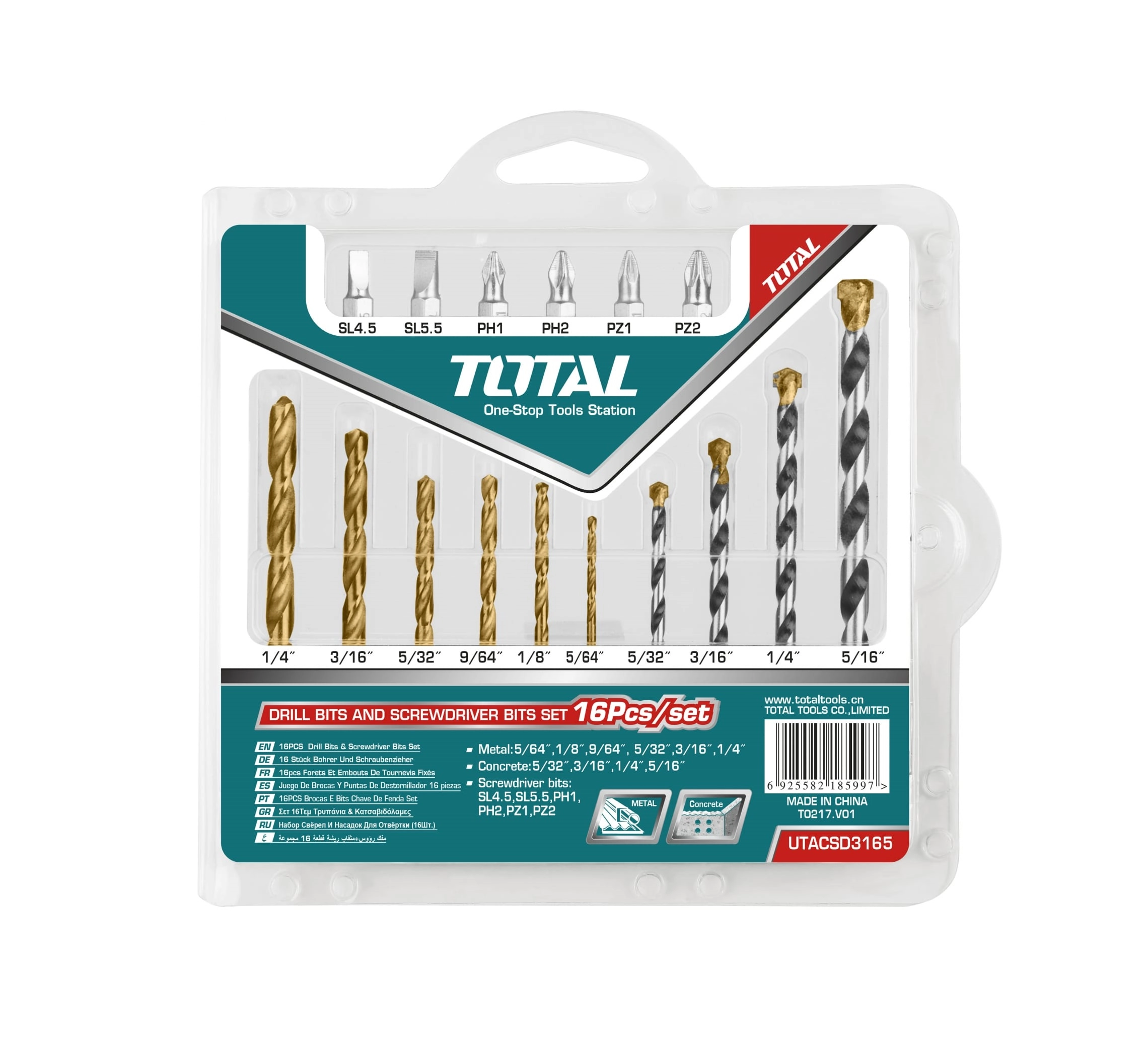 TOTAL TACSD3165 (16 dona) metall va beton burg‘ulagichi hamda otvyortka uchlari to‘plami sotib olish