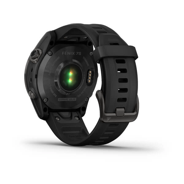 Garmin FENIX 7S Sapphire Solar titan-ko‘mir-kulrang DLC silikon tasmali smart soati yetkazib berish