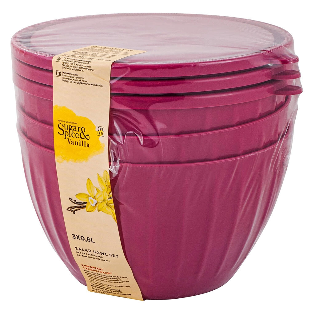 Набор салатников Sugar&Spice Vanilla, с крышками, 0,6л, 3 шт., 136х127х120 брусника недорого