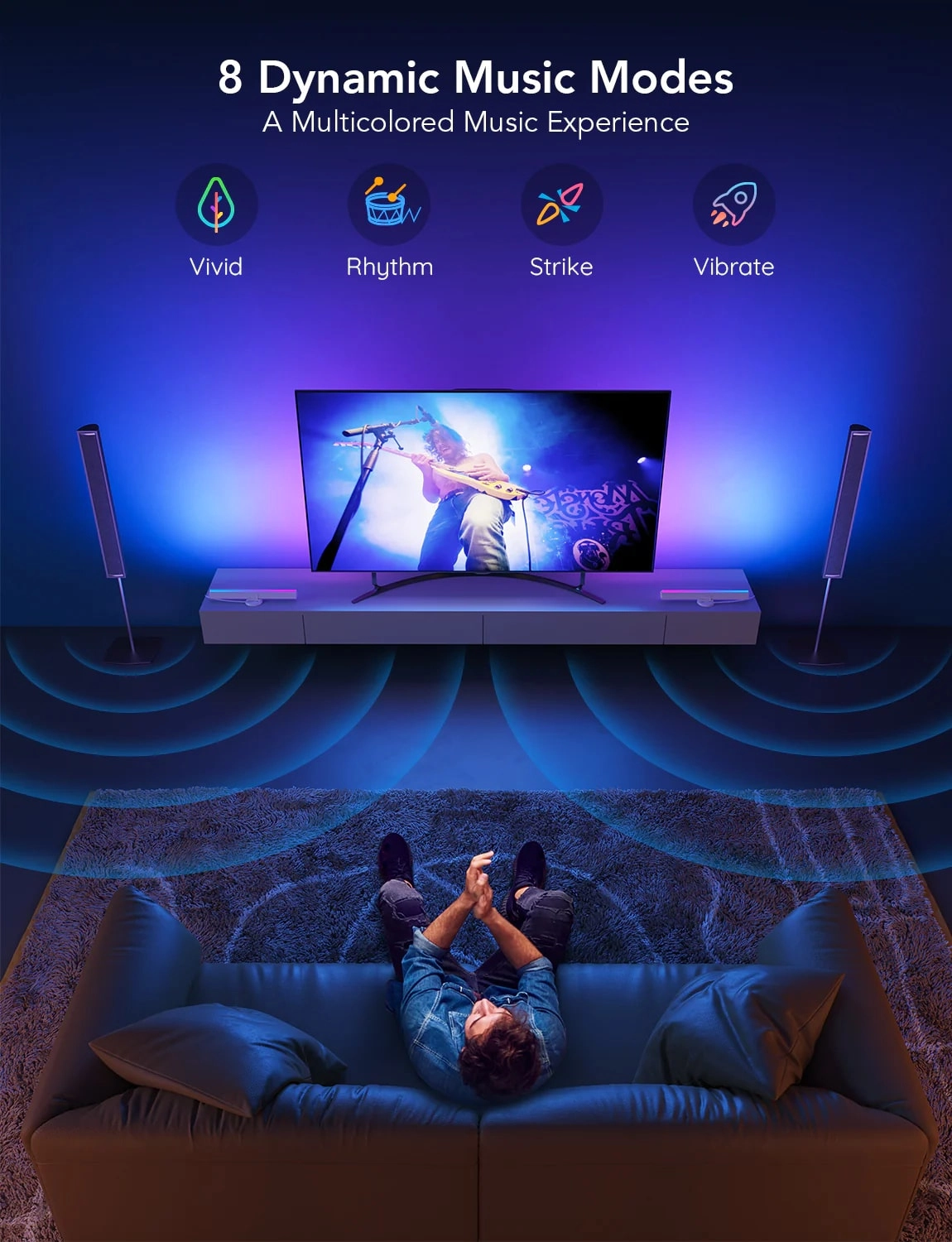 Набор подсветки Govee H6046 RGBIC WiFi + Bluetooth Flow Plus Light Bars, RGB, Белый - фото №8 Набор подсветки Govee H6046 RGBIC WiFi + Bluetooth Flow Plus Light Bars, RGB, Белый доставка
