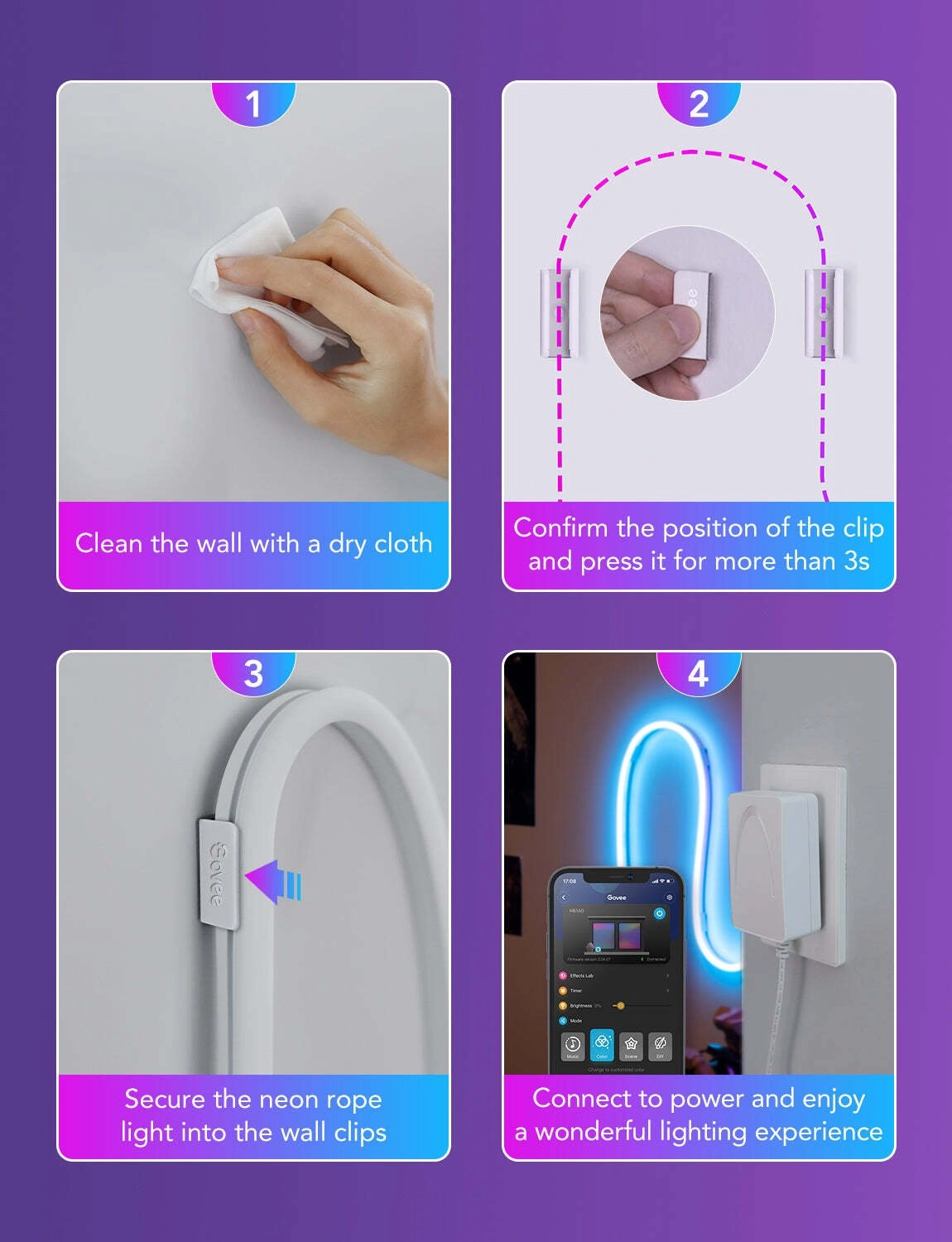 LED aqlli lenta Govee H61A0 Neon LED Strip Light 3м Белый yetkazib berish