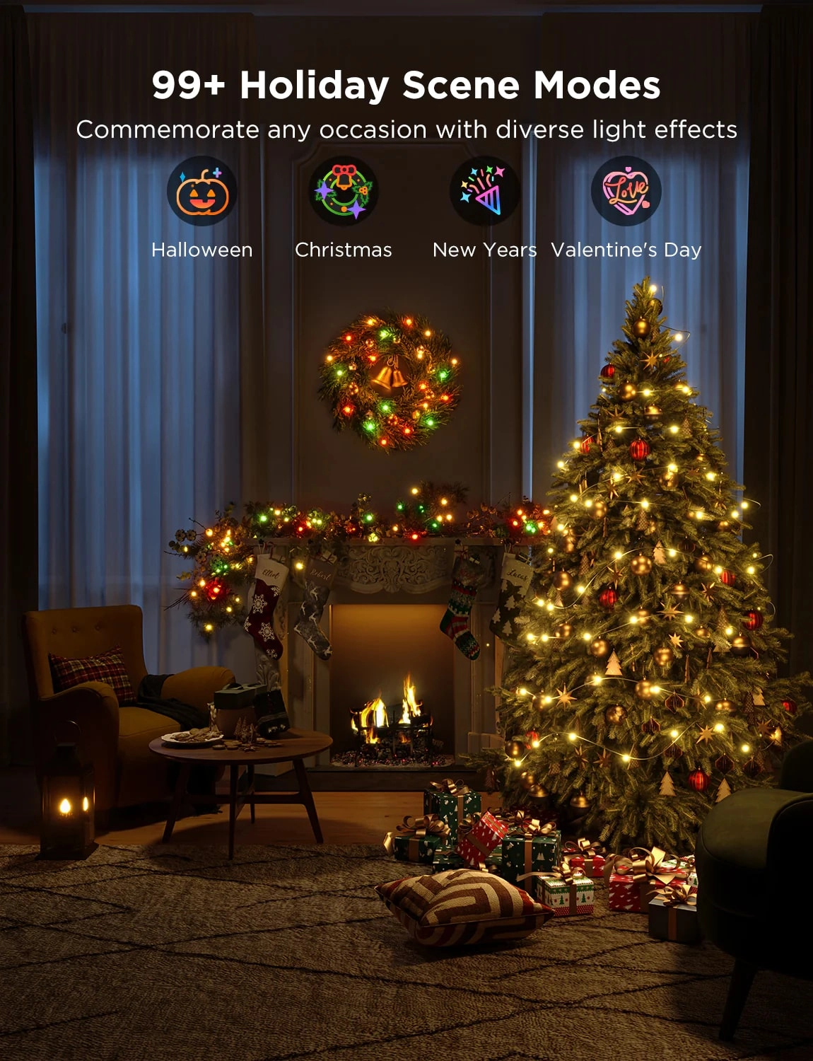 Гирлянда Smart LED Govee H70C1 Christmas Light RGB, IP65, 10м, кабель прозрачный - фото №8 Гирлянда Smart LED Govee H70C1 Christmas Light RGB, IP65, 10м, кабель прозрачный доставка