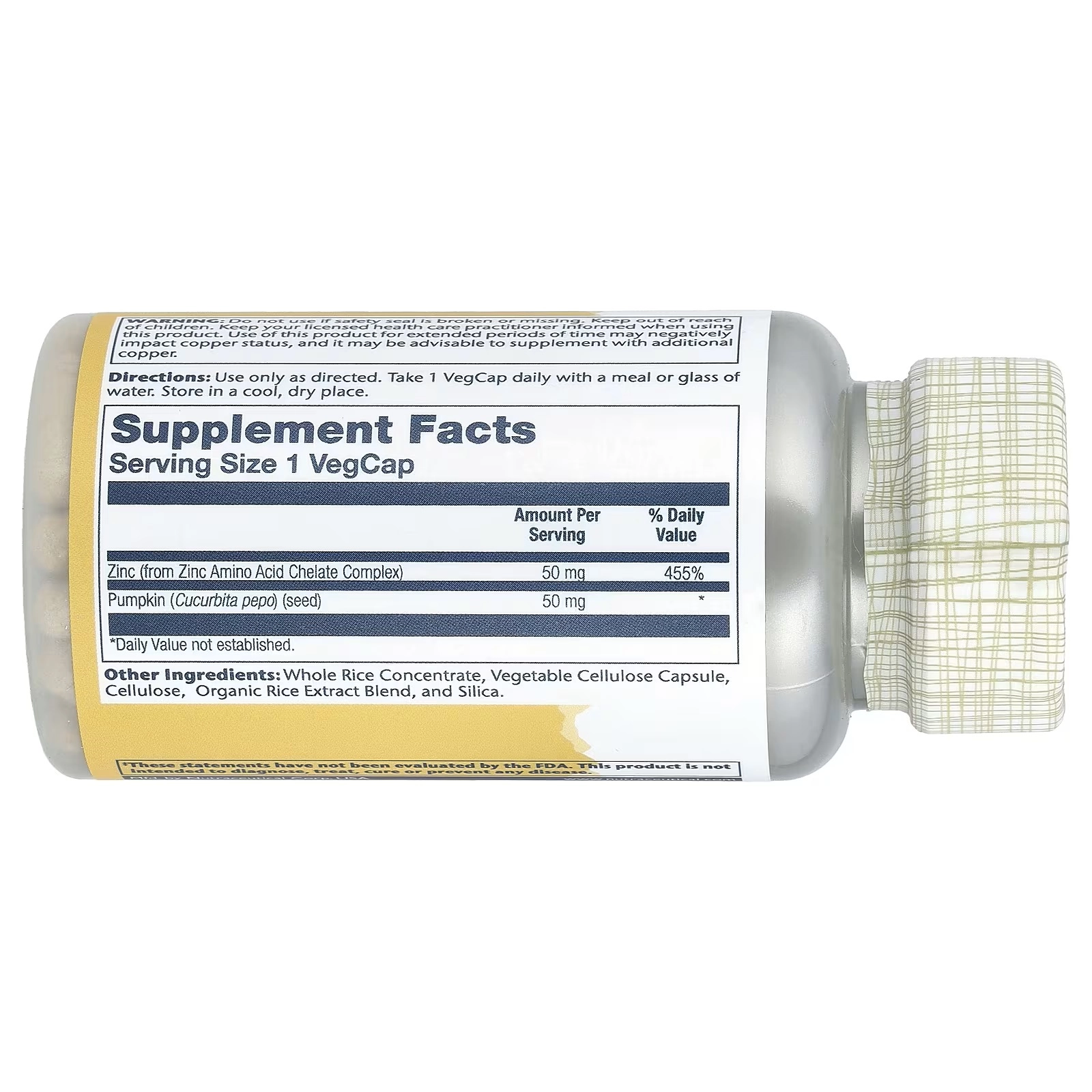 Solaray, Tsink, 50 mg, 100 o'simlik kapsulalari VegCaps (04710) arzon