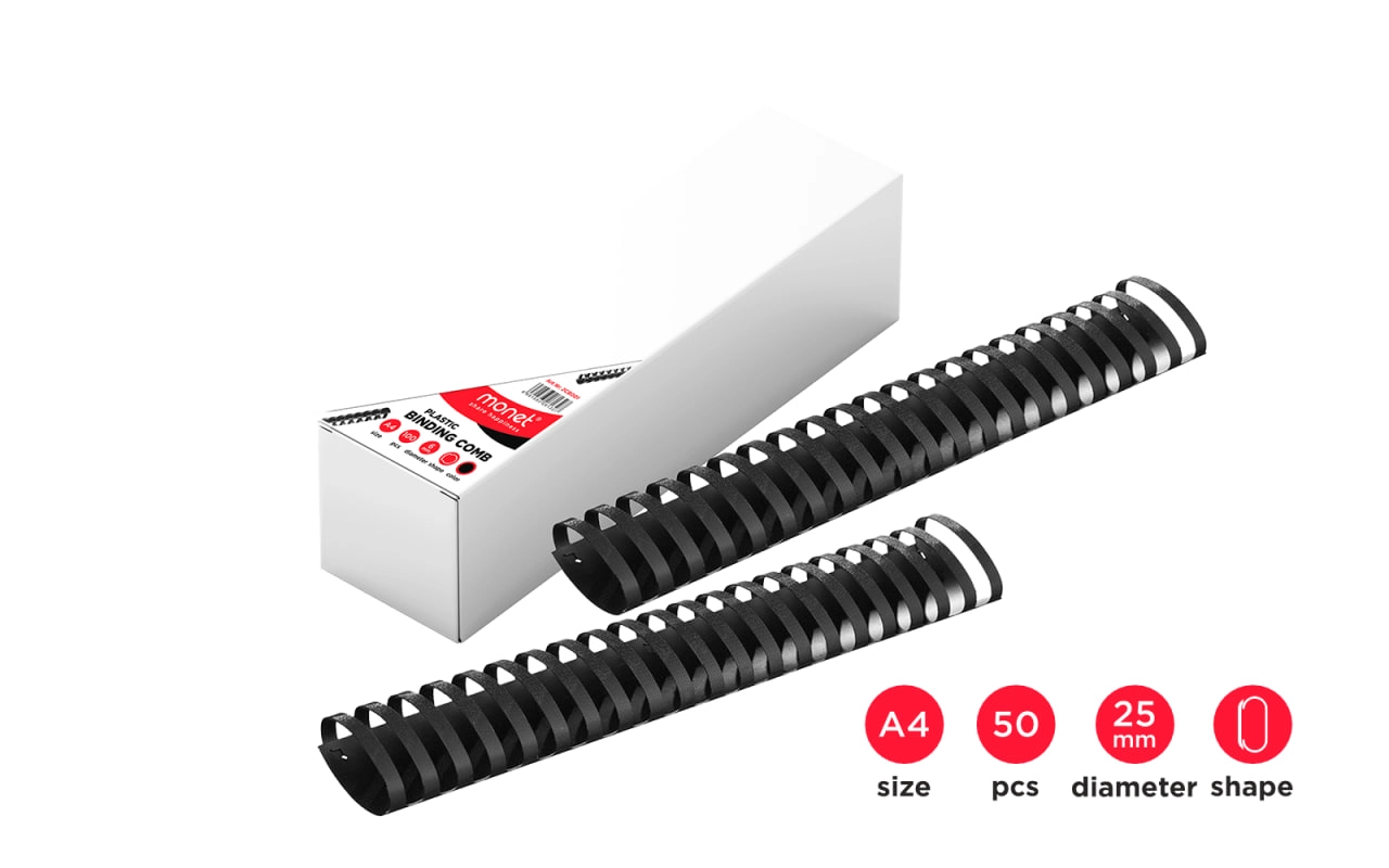 Пружины пластиковые для переплета MONET 2CB011, 50шт в упаковке, 25мм, черные купить