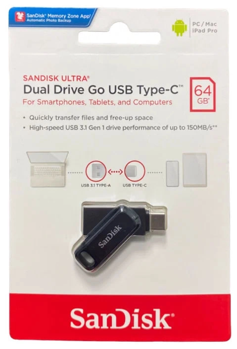 SanDisk Ultra Dual Drive Go USB Type-C 64GB (kompyuter uchun, smartfon uchun) USB-fleshkasi onlayn