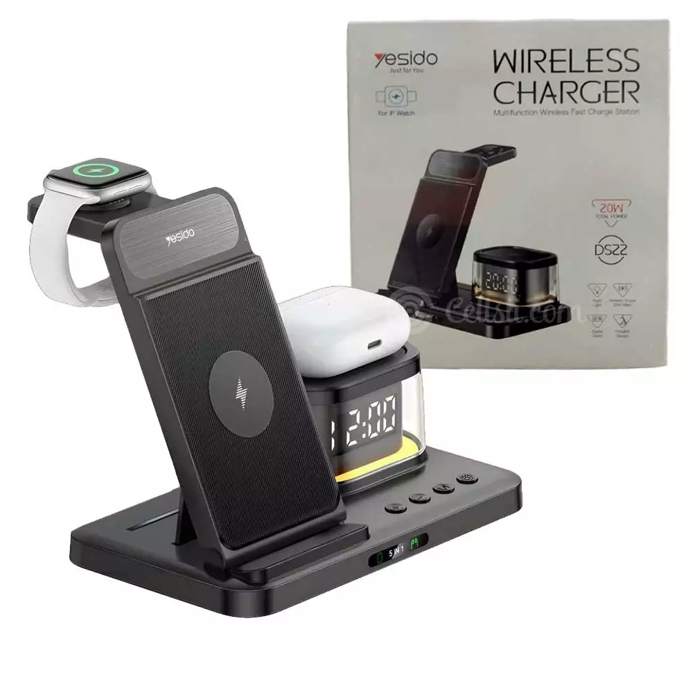 Беспроводная зарядная станция Yesido DS22 с ночником и часами купить