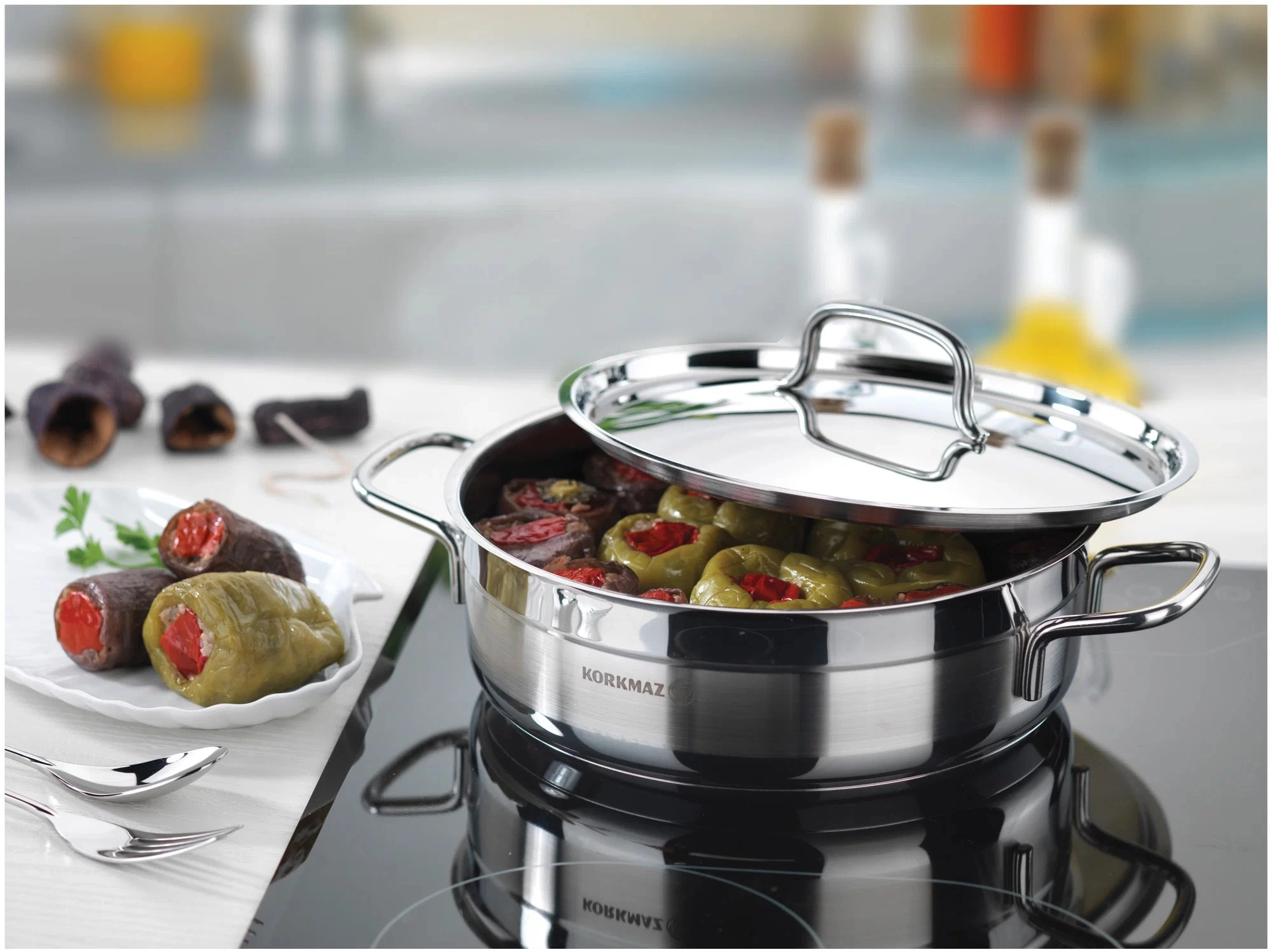 Korkmaz Alfa Grande idishlar to'plami, zanglamaydigan po'latdan, qopqoqli, A1089 arzon