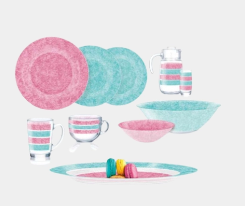 Luminarc Stony Pink & Turquois 46 ta element Stol servisi (V0491) yetkazib berish