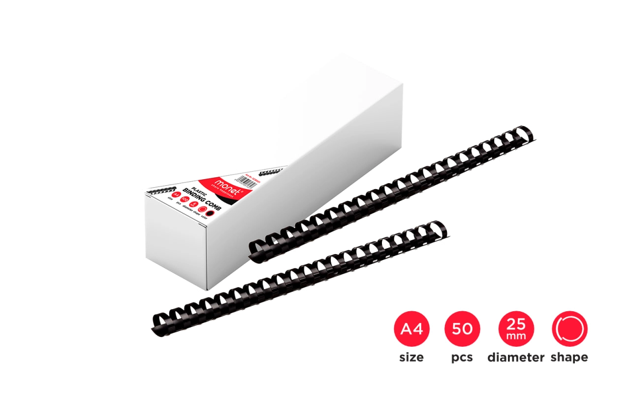 Пружины пластиковые для переплета MONET 2CB012, 50шт в упаковке, 25мм, черные купить