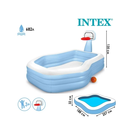Детский надувной бассейн Intex с баскетбольным кольцом и мячиком 57183 недорого