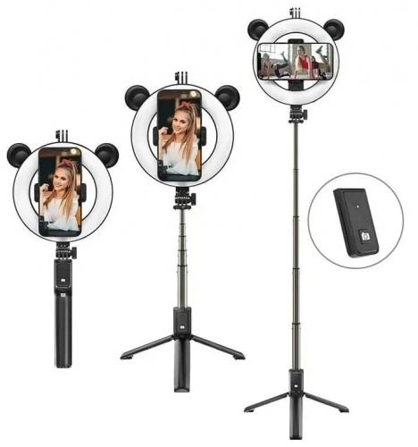 BOROFONE BY6 Bluetooth (selfi uchun monopod+ tritop+chiroq) qora monopod tutqichi bo'lib to'lash