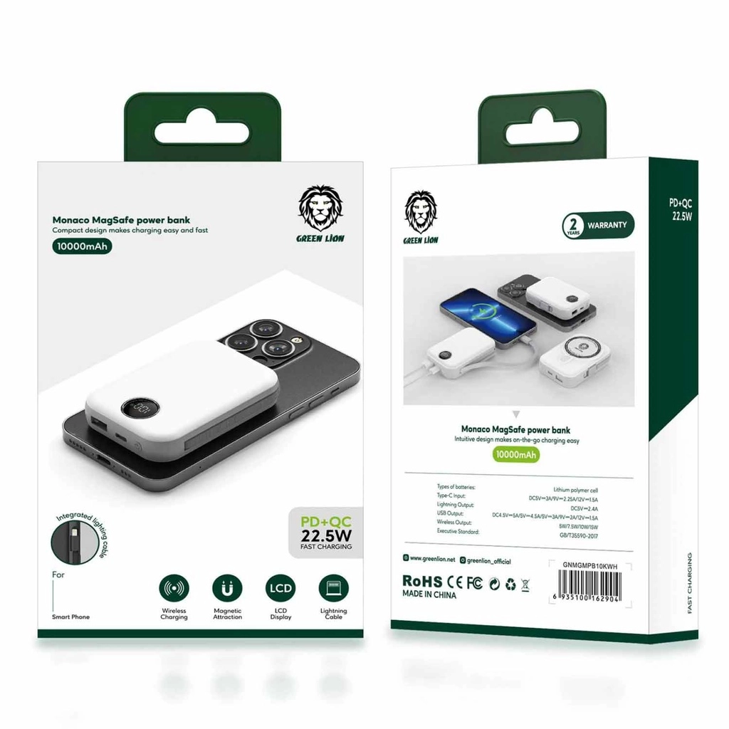 Green Lion  Monaco MagSafe Power Bank 10000mAh oq tashqi akkumulyatori O'zbekistonda