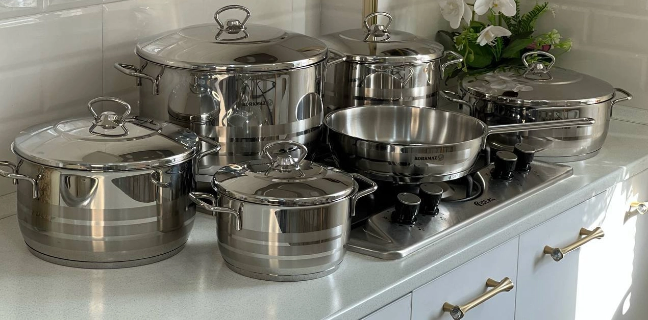 Набор посуды Korkmaz Astra, нержавеющая сталь, с крышкой, 11 предметов, серебристый (A1090) в Узбекистане