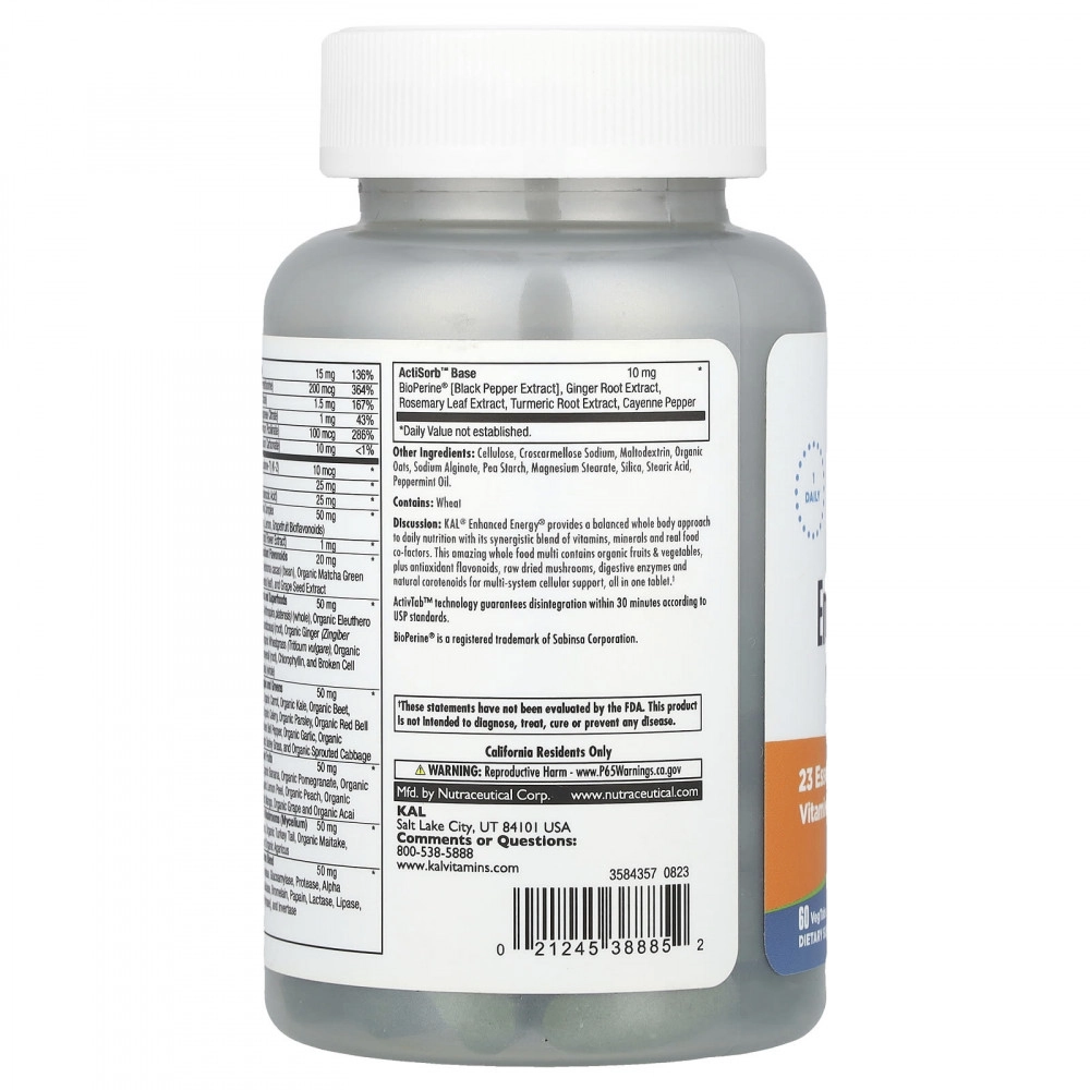 KAL, Enhanced Energy®, To'liq mahsulotlardan olingan multivitaminlar, 60 ta o'simlik tabletkasi (38885) onlayn