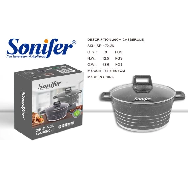 Керамическая кастрюля Sonifer 26 см из износостойкого материала со стеклянной крышкой и антипригарным покрытием 1172 чёрный купить