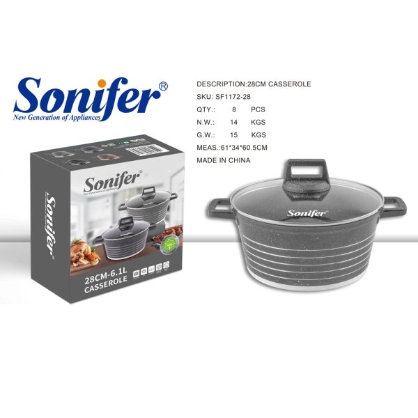 Sonifer 1172 yopishmaydigan shisha qopqoqli qaynoqga bardoshli materialdan tayyorlangan sonifier 28 sm sopol idish-qora sotib olish