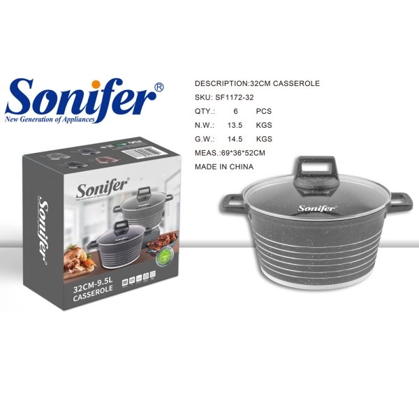 Sonifer 1172 yopishmaydigan shisha qopqoqli qaynoqga bardoshli materialdan tayyorlangan sonifier 32 sm sopol idish-qora sotib olish