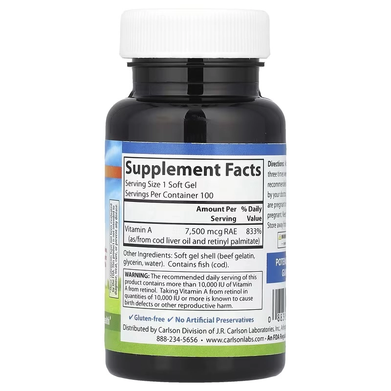 Carlson, Vitamin A, 25,000 ME, 100 mumo tabletkalari (01131) arzon