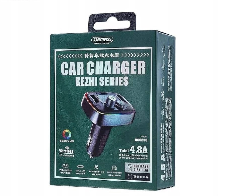 Remax RCC-230 Bluetooth FM uzatuvchi va tez zaryadlovchili avtomobil zaryadlovchisi arzon