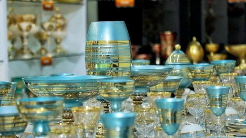 Набор фруктовниц и конфетниц от KIBELE (голубо-золотистый, 12 предметов) недорого