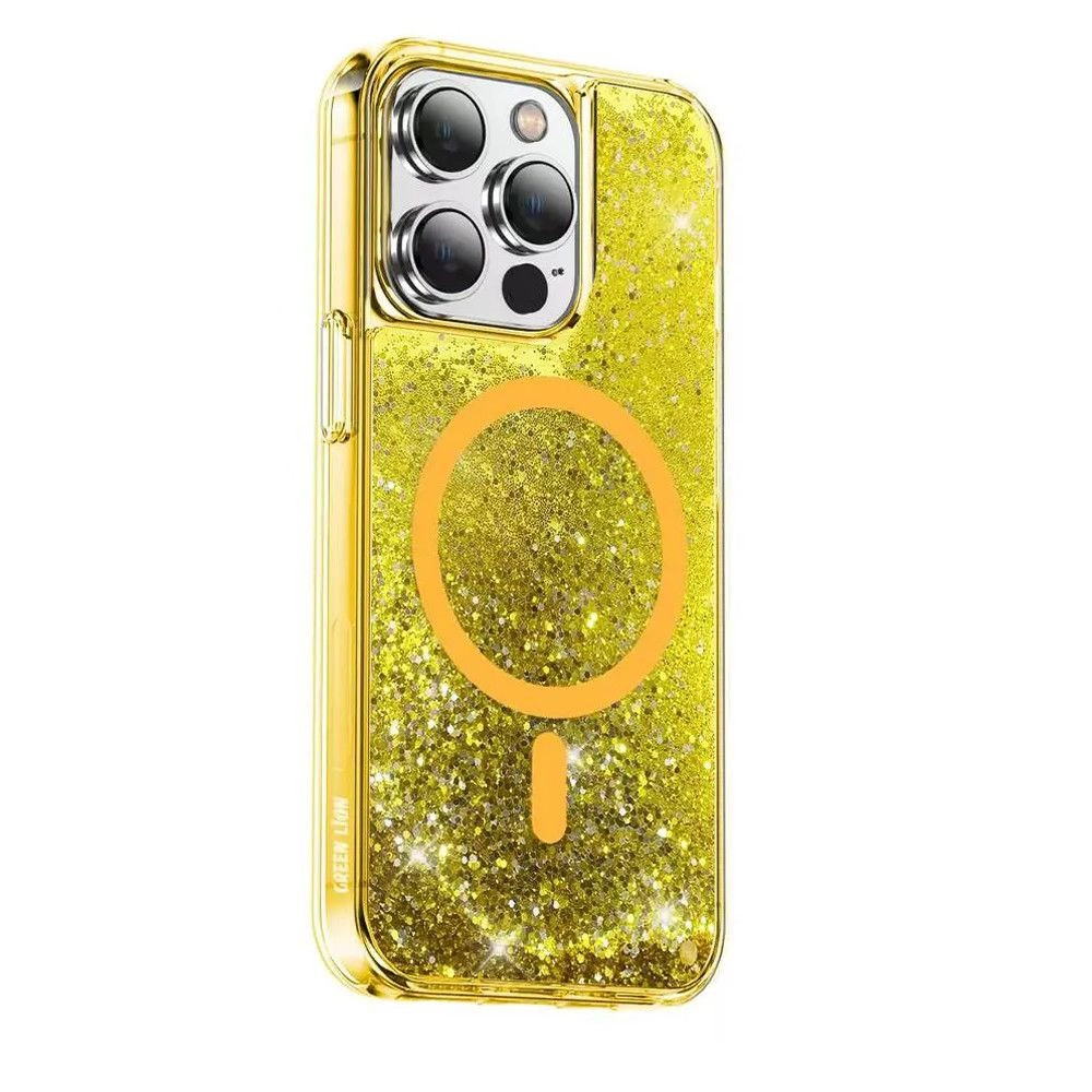 Green Lion Magsafe Happiness 3D Glitter Resin iPhone 14 Pro uchun sariq g‘ilofi sotib olish