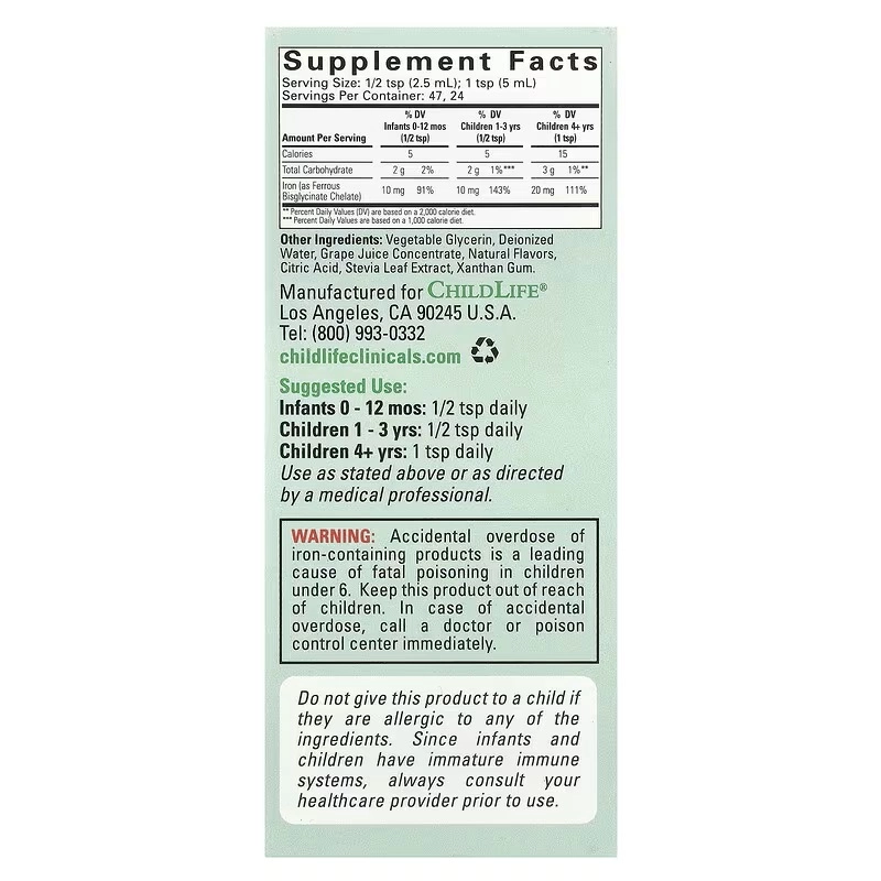 ChildLife Clinicals, Suyuqlik temir, tabiiy rezavorlar ta'mi, 118 ml (4 fl oz) arzon