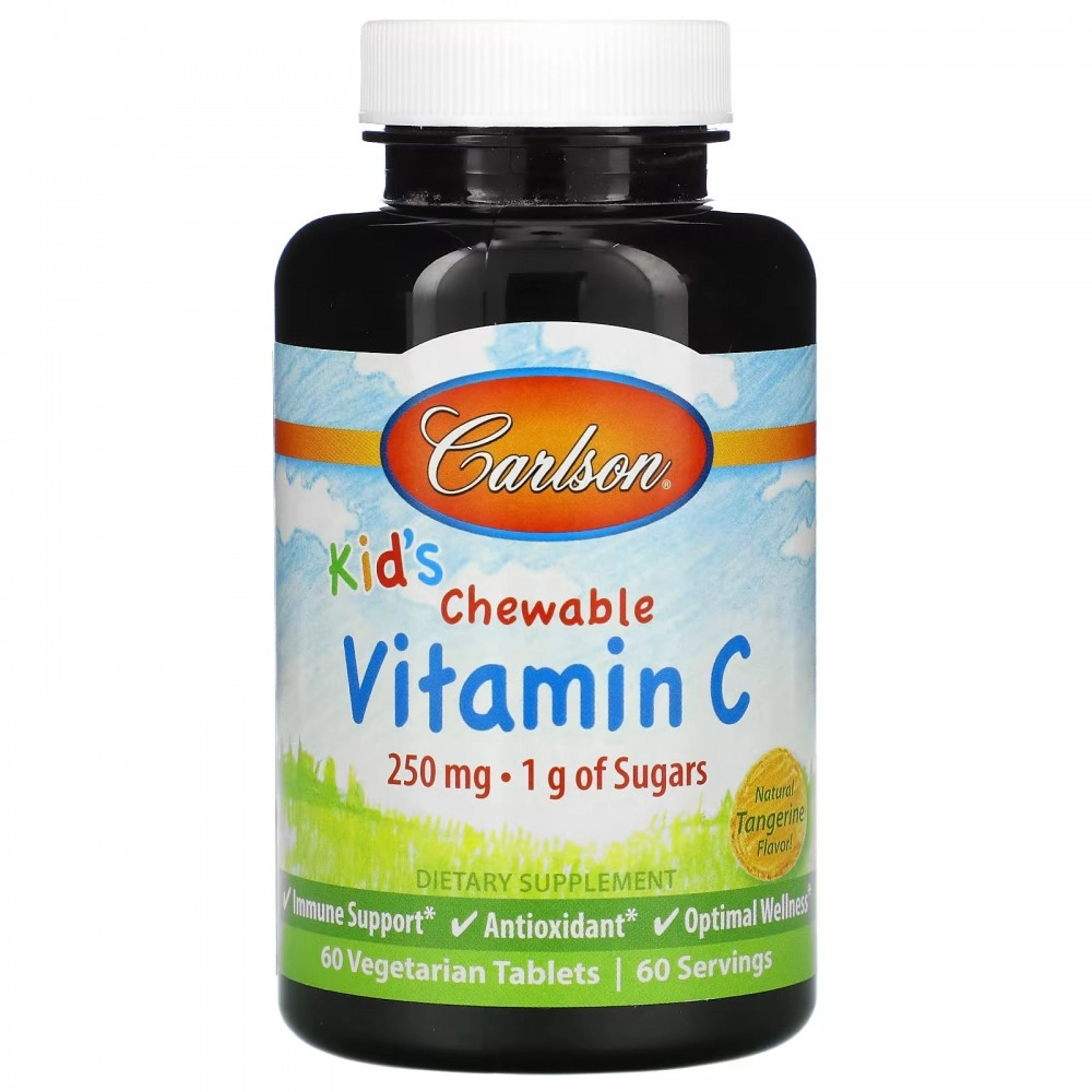 Carlson, Kid's, chaynashli vitamin C, tabiiy mandarin ta’mi, 250 mg, 60 vejetaryen tabletkalar (03100) sotib olish