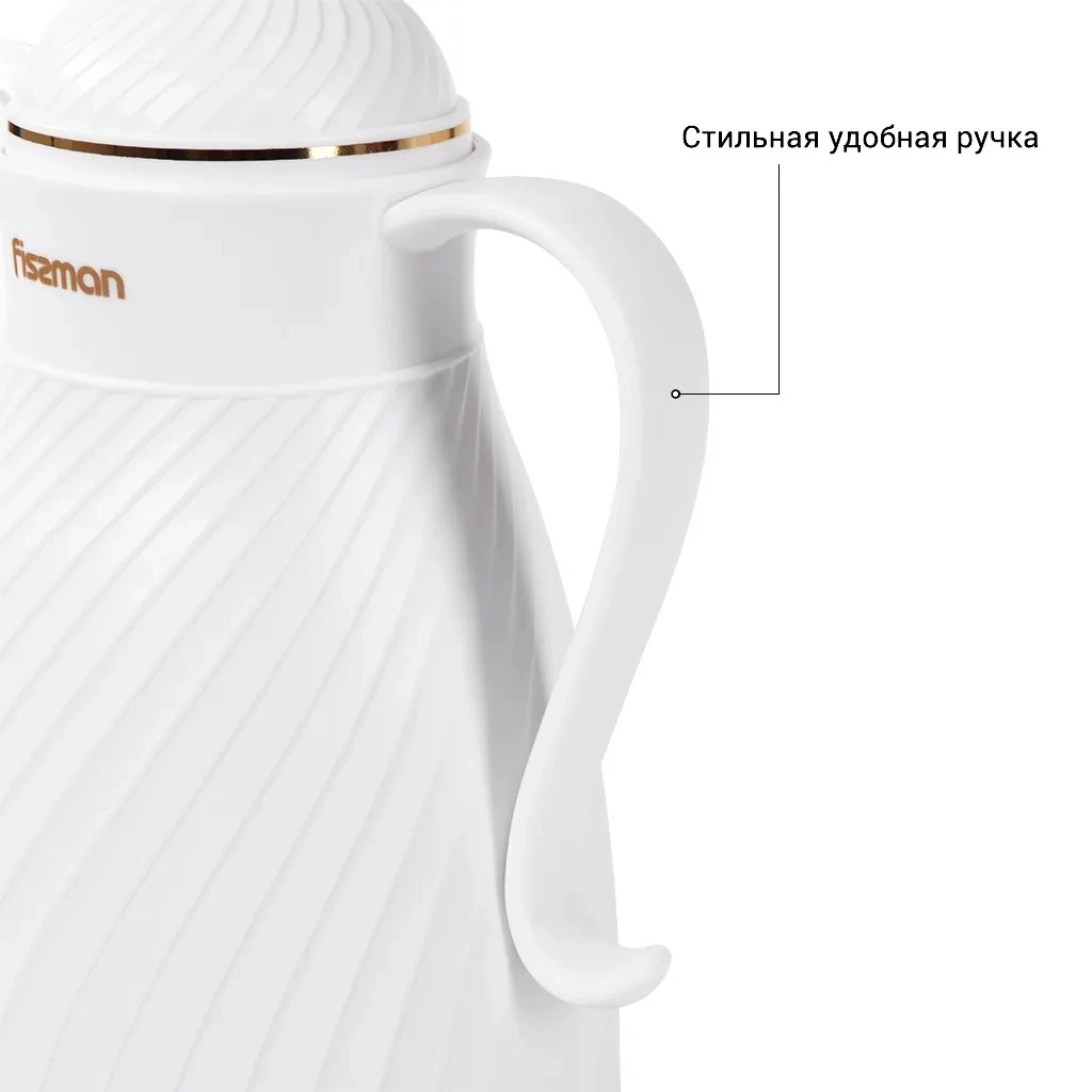 Термокувшин Fissman 1000 мл Белый (пластиковый корпус со стеклянной колбой) недорого