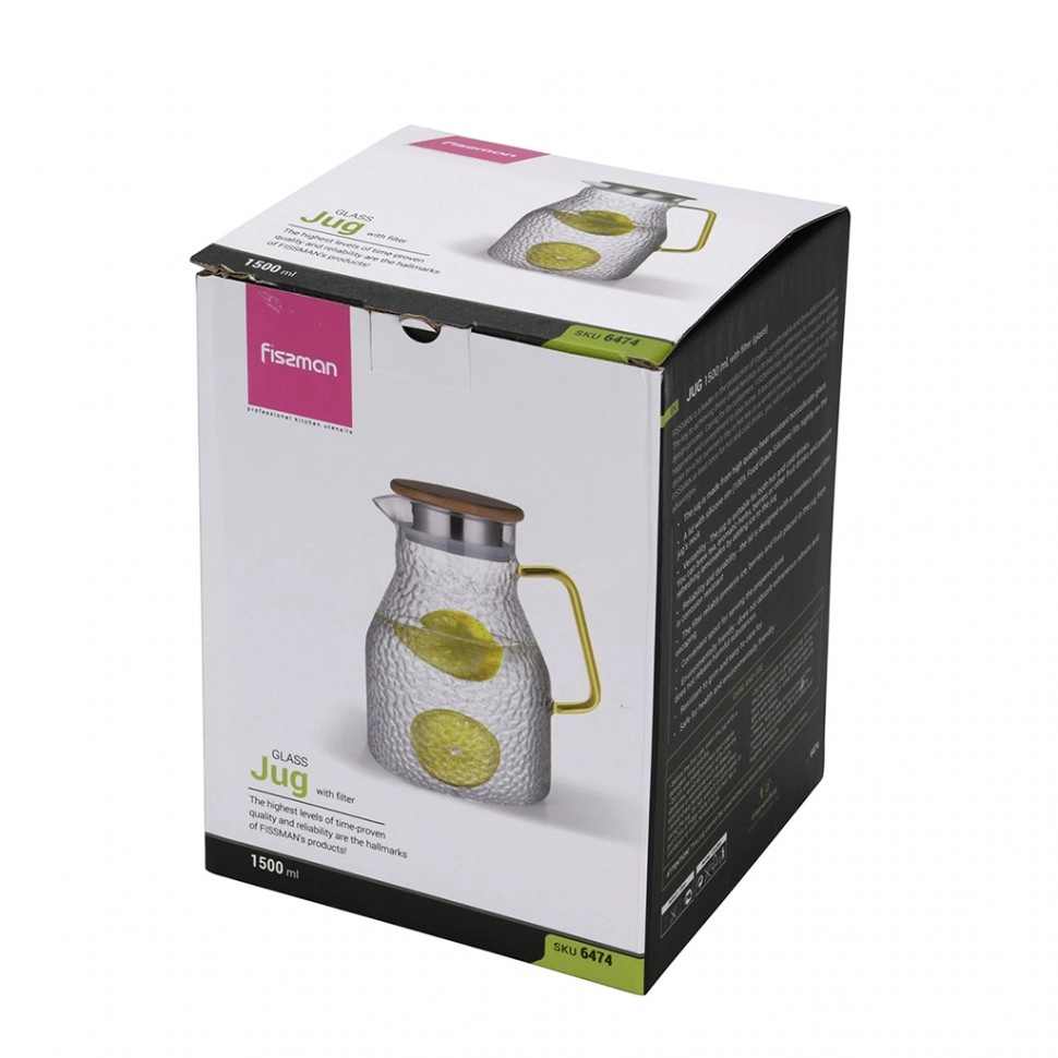 1500 ml filtrli issiq va sovuq ichimliklar uchun Fissman ko'zasi (issiqlikka chidamli shisha) arzon