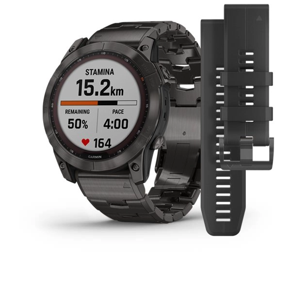Garmin FENIX 7X Sapphire Solar Edition Carbon Grey DLC Titanium with Carbon Grey DLC Vented Titanium Band smart-soati arzon