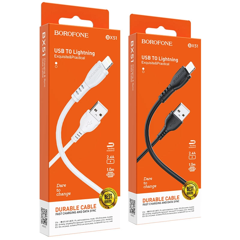 iPhone uchun Borofone USBga Lightning BX51 Triumph 2.4A 1m Kabel (Qora) O'zbekistonda