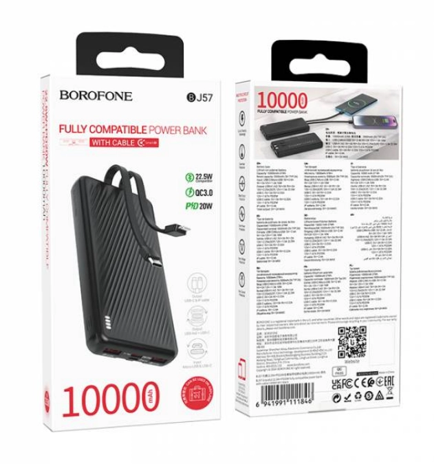 Borofone BJ57 10000 mAh qora tashqi akkumulyatori arzon