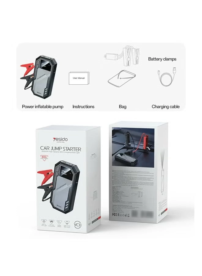 YESIDO VC11 6000 mAs avtomobil dvigatelini ishga tushiruvchi qo&lsquo;shimcha akkumulyatori arzon