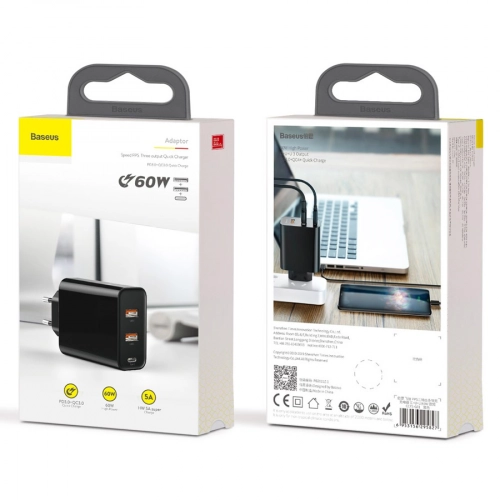 Сетевое зарядное устройство Baseus PD 3.0+QC 4+ 2xUSB+USB Type-C Speed PPS Three Output 60W - фото №5 Сетевое зарядное устройство Baseus PD 3.0+QC 4+ 2xUSB+USB Type-C Speed PPS Three Output 60W онлайн