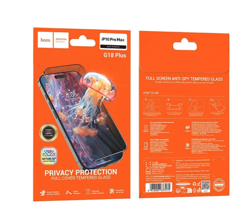 Hoco G18 Plus iPhone 16 Pro uchun himoya oynasi bo'lib to'lash