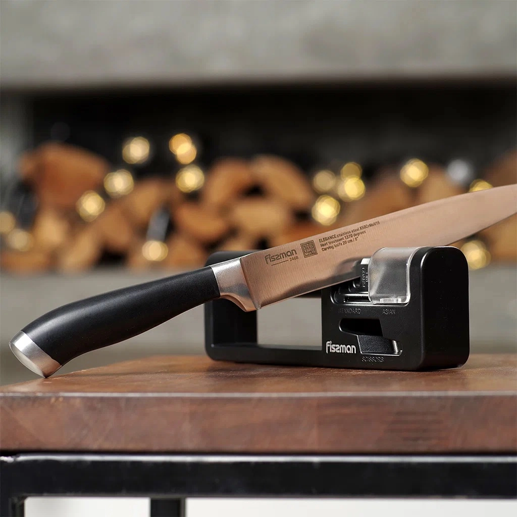 Точило Fissman для стандартных и азиатских ножей 20x4x7 см двухшаговой заточки (керамика и карбид) онлайн
