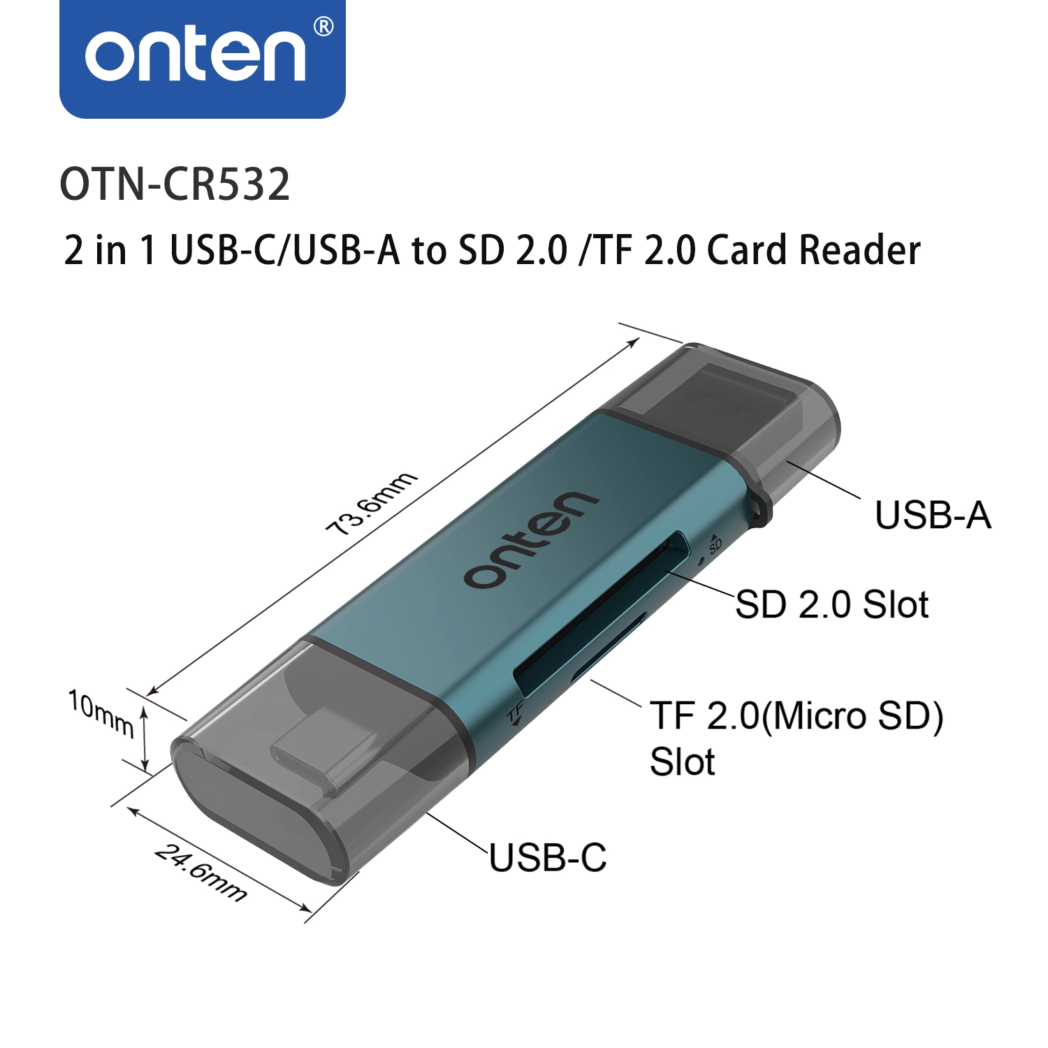 USB Hub Onten OTN-CR532 USB 2 in 1 SD2.0 /TF2.0 USB-konsentratori arzon