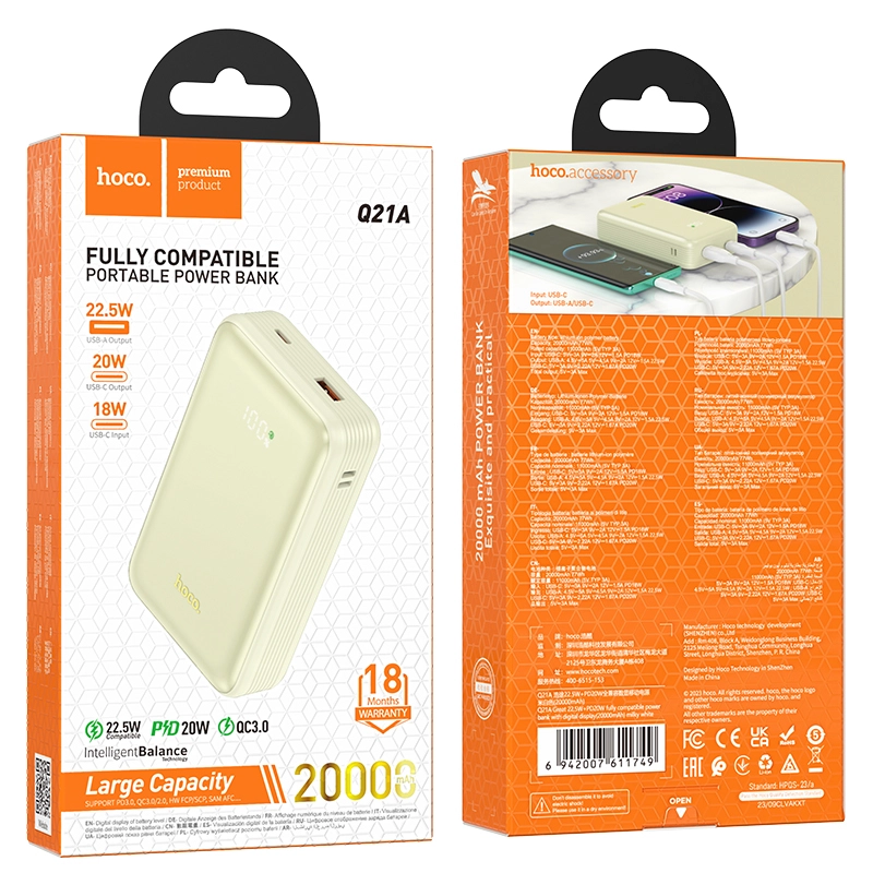 Hoco Q21A 20000mAh 22,5W+PD20W raqamli displeyga ega tashqi akkumulyatori onlayn