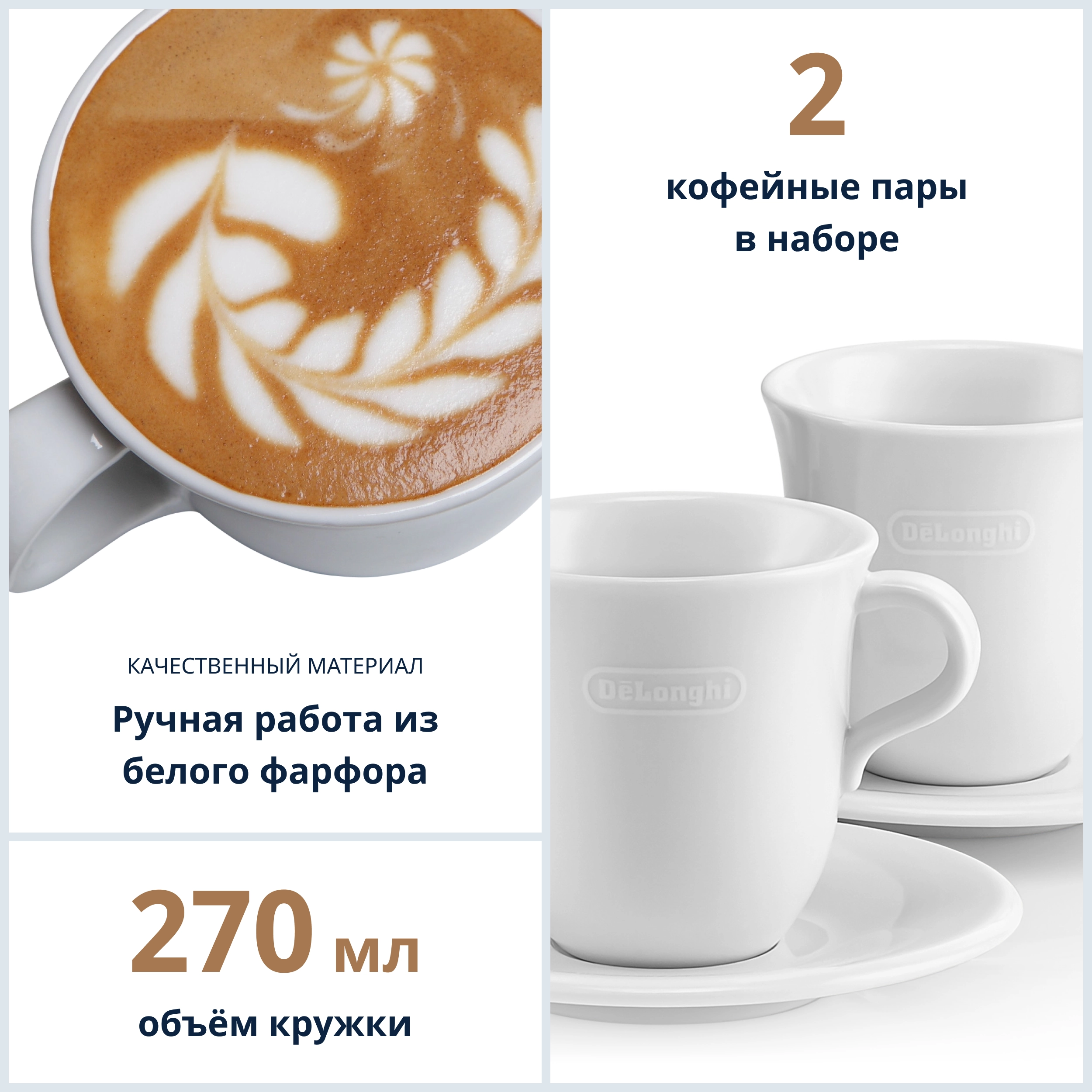 Набор чашек с блюдцем DeLonghi DLSC309 Cappuccino (2 шт.) onlayn