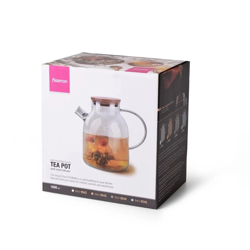 Чайник заварочный Fissman 1,8 л прозрачный с бамбуковой крышкой в Узбекистане