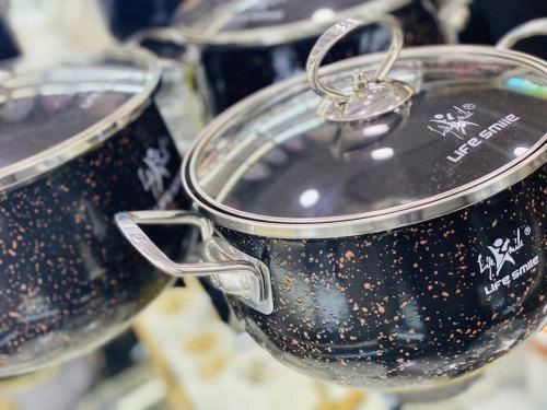 Набор эмалированных кастрюль Lifesmile (чёрный, синий, бардовый, серый) доставка