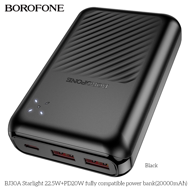 Borofone BJ30A Starlight 22.5W+PD20W 20000mAh qora portativ akkumulyatori sotib olish