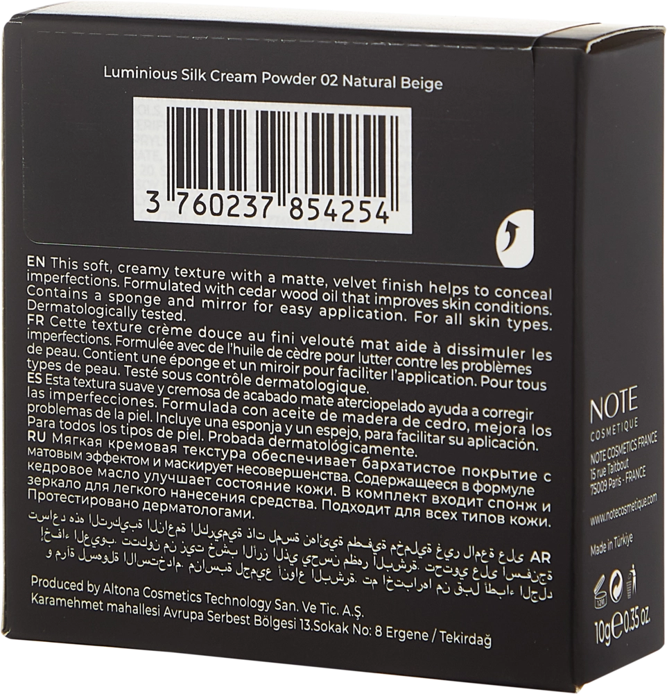 NOTE LUMINOUS SILK CREAM POWDER 02 (10 g krem upasi yetkazib berish
