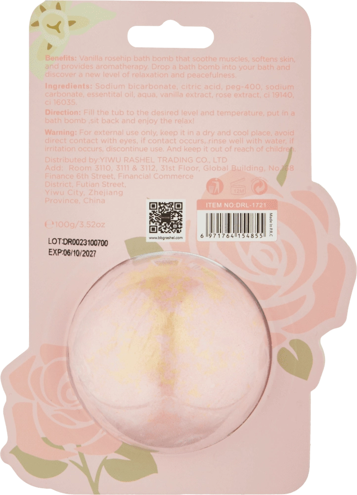 Бомбочка для ванны ROSEHIP & VANILLA BATH BOMB 100GR недорого
