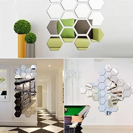 Декоративная зеркальная наклейка "Шестиугольник" акрил, 18 х 21 см, (серебристый, красный, чёрный, синий) в Узбекистане