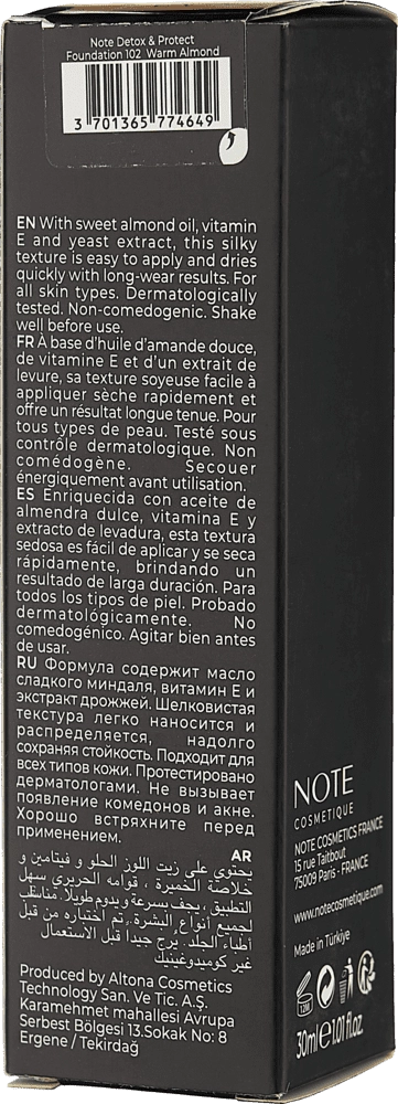 Тональный крем  NOTE DETOX AND PROTECT FOUNDATION 102 SPF15 (30 ml) в Узбекистане